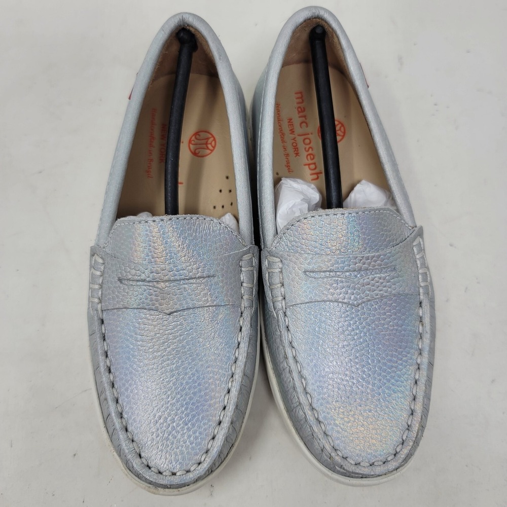 MARC JOSEPH NEW YORK Unisex Boys/Girls Leather Loafers Silver White Size 11.5 M - Picture 4 of 11